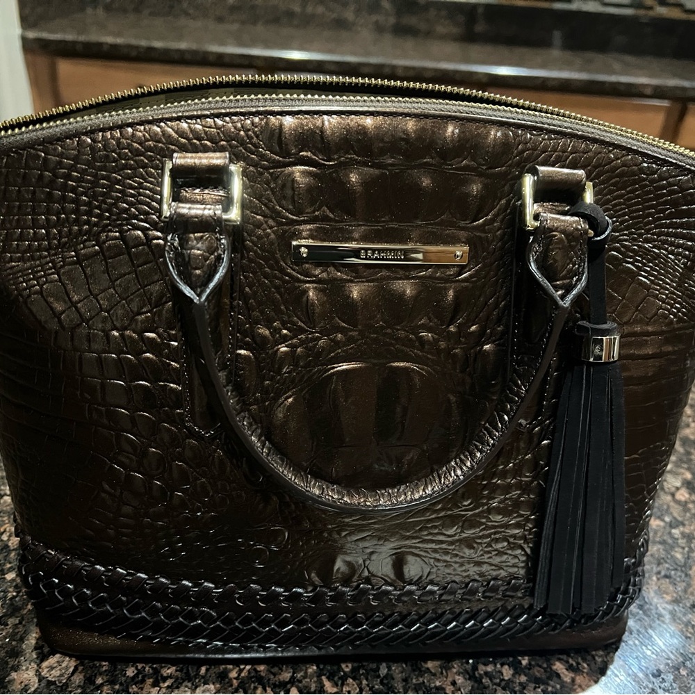 Brahmin Dark Brown Crocodile Embossed Satchel